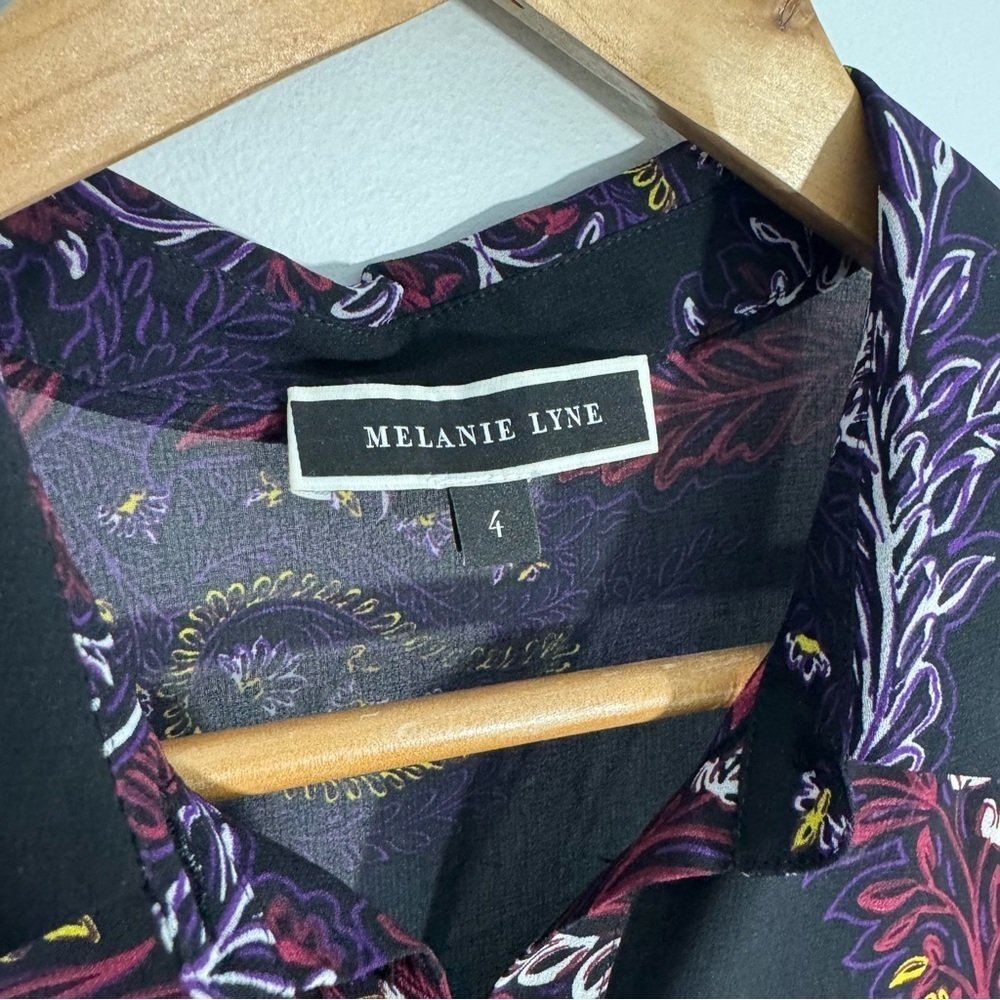 Melanie Lyne Puff Sleeve Blouse 4 Dark Paisley Floral Longline Button Up Shirt - Picture 9 of 11